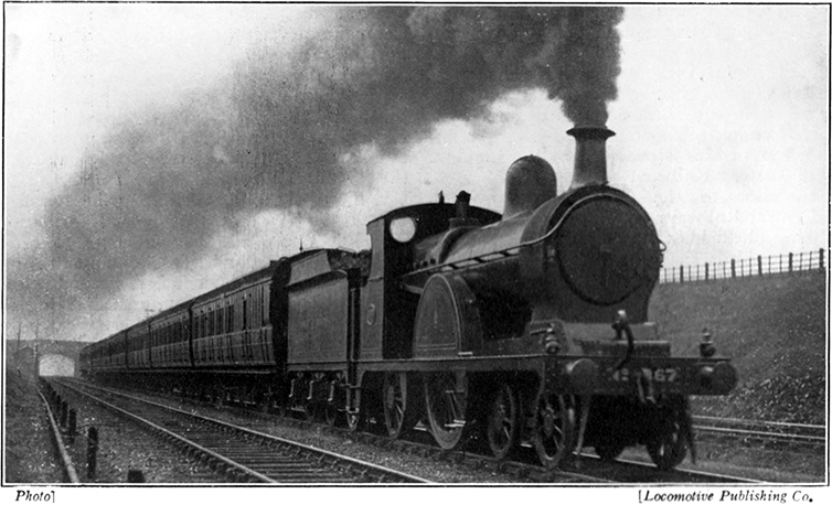 A pre-grouping view, showing a Liverpool-Manchester C L C express, hauled by a G C R 4-2-2 engine