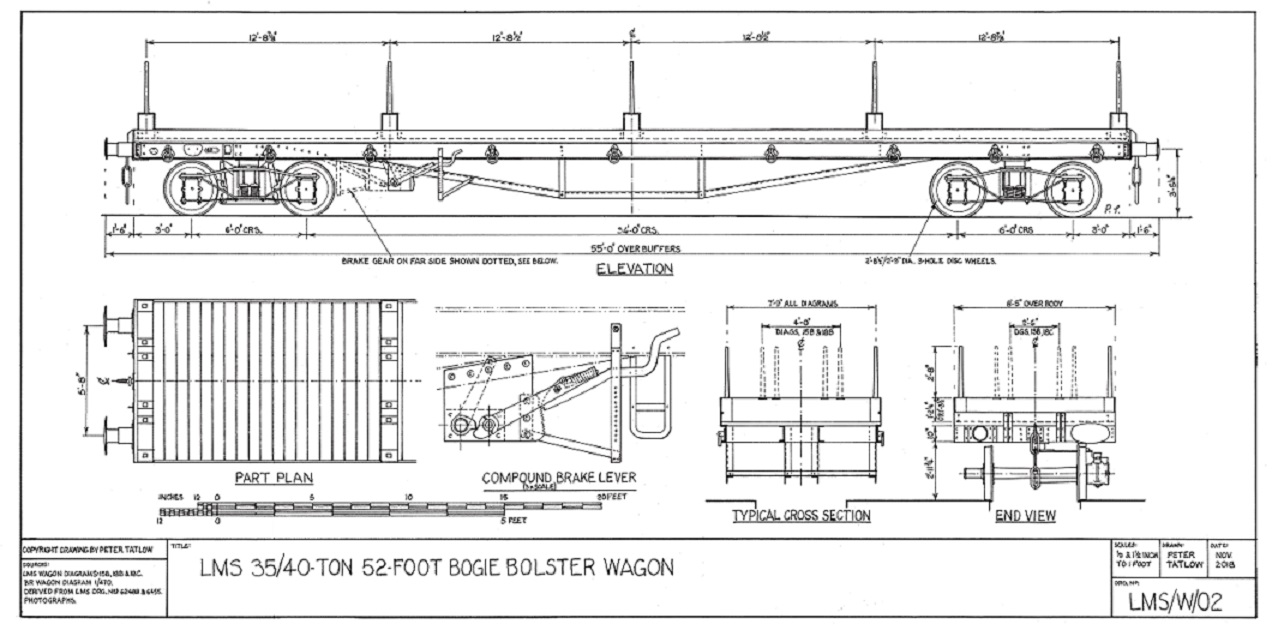 Drawing of LMS 35/40-ton 52-foot bogie bolster wagon